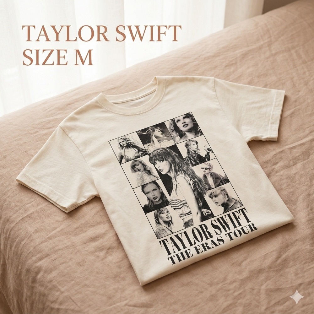 Taylor Swift The Eras Tour Graphic Tee‎ Shirt Concert Merch Cream Medium